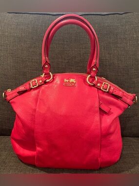 Coach Bright Pink Madison Lindsey Satchel  Handbag - EUC